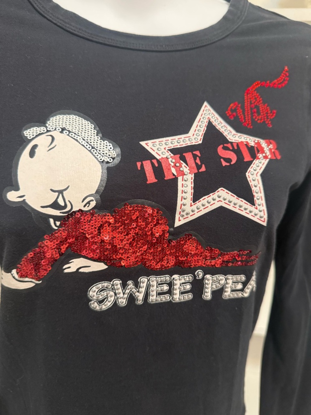 Monella Vegabonda Sweet Pea Black Long Sleeve Tee with Red and White Graphic MED - Picture 5 of 12